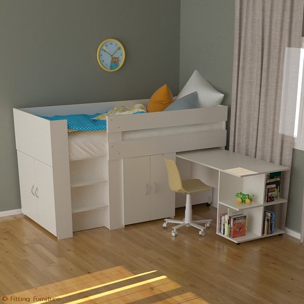 low bunk bed with desk
